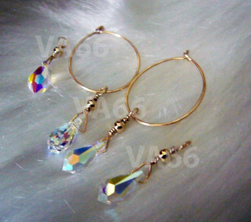 14K Gold Filled Austauschbare 2 Paar Swarovski Ohrringe Kreolen Tropfen Cols Braut Brautjungfern Kinder Schmuck Blumen Mädchen, Ringträger von vcreations