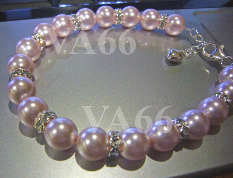 925 Sterling Silber Rosa Swarovski Perle Diamant Strass Rondelle Vintage Classic Armband Armreif 27 Farbauswahl Brautjungfern, Braut von vcreations