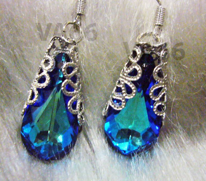 Filigrane Hälfte Gewickelt Barock Swarovski Kristall Bb Bermuda Blau Ohrringe Pear Teardrop Col Auswahlmöglichkeiten Vm, Braut, Brautjungfern von vcreations