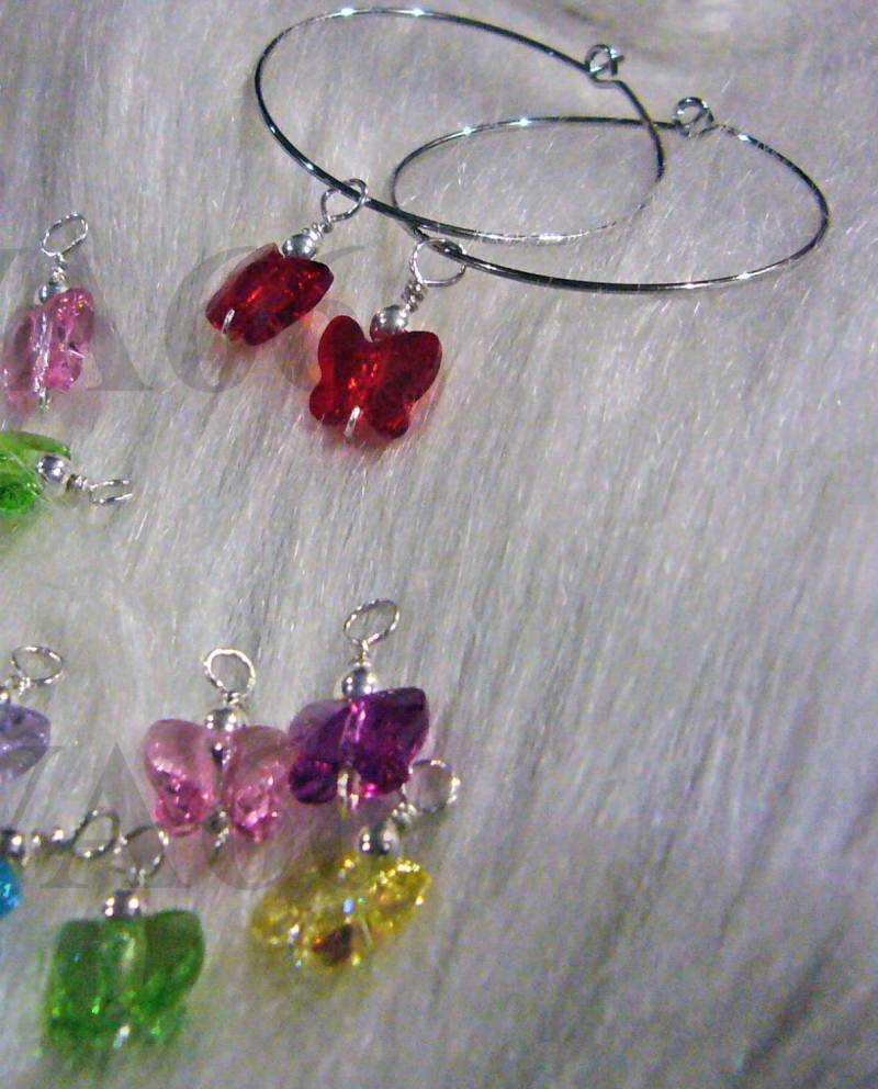 Gold Silber Austauschbar 3 Paar Swarovski Ohrringe Creolen Schmetterling Farben Braut Brautjungfern Kinder Schmuck, Blumenmädchen, Ringträger von vcreations