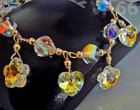 Helix Herz Blume 14K Gold Filled Swarovski Kristall Armband Wire Wrapped 925 Sterling Silber Custom Made Standard, Kleinkind, Kinder, Baby von vcreations