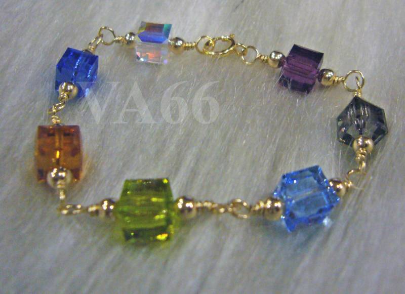 Kinder, Baby, Kleinkind Armband 14K Gold Swarovski Kristall Cube 21 Col Auswahl 925 Sterling Silber von vcreations