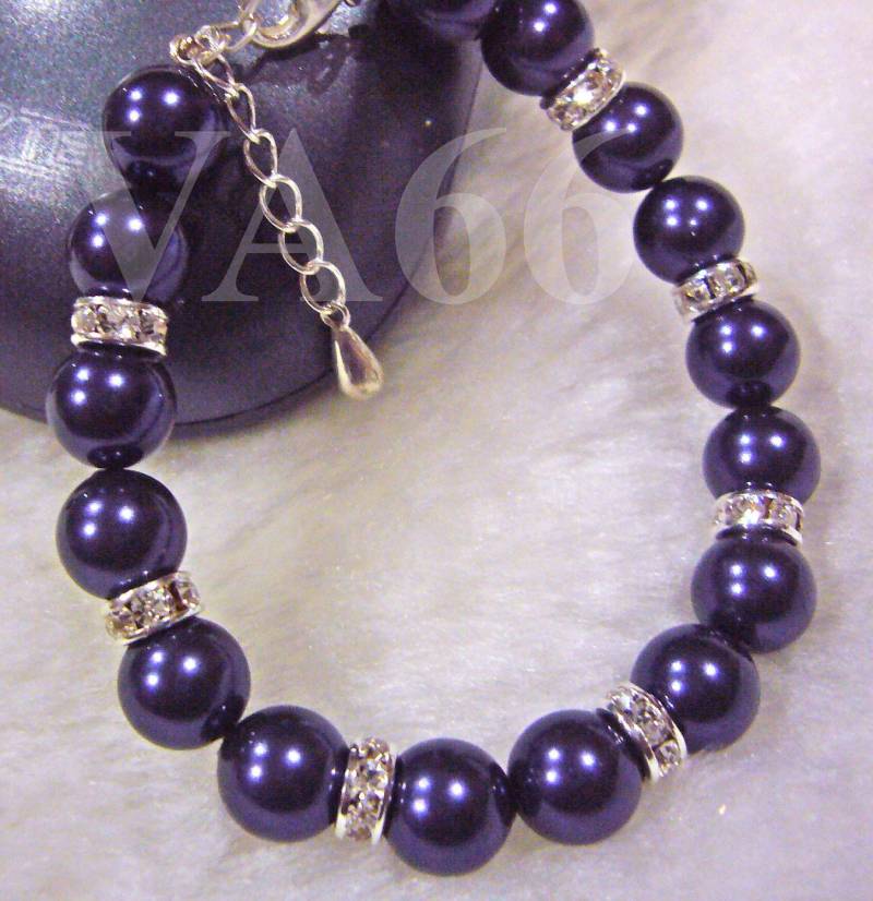 Kinder Armband Dunkel Lila Swarovski Perle N Diamant Strass Rondellen Vintage Classic Braut 925 Sterling Silber Blumen Mädchen von vcreations