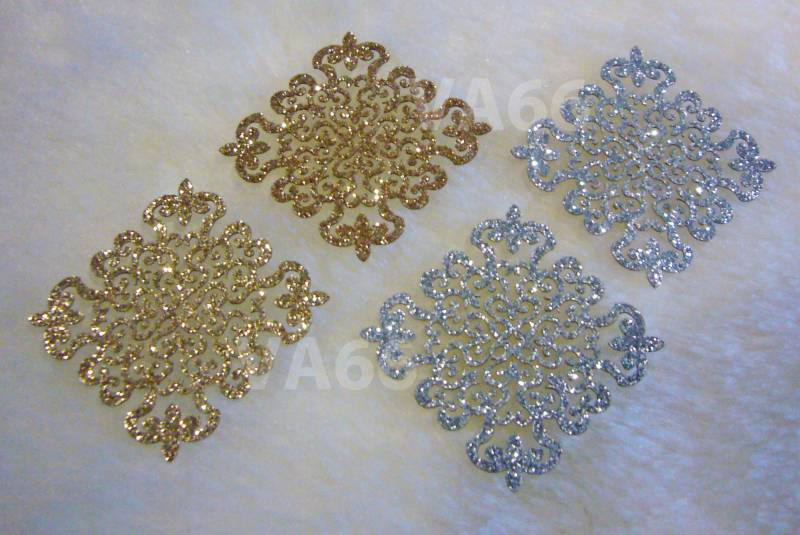 5P Glitzer Gold N Silbernen Eisen Auf Patch Applikation Dokoh Filigrane Königskrone Spitze Motiv Heat Transfer Decals Aufkleber Verschönerung Gs012 von vcrystalshop