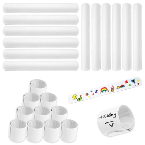 vcsjw 25 Stück Schnapparmband,Klatscharmband,DIY Leer Slap Schnapparmbänder Set,Blanko Schnappband für Malerei Graffiti Schmücken Party Kunsthandwerk - Weiß von vcsjw