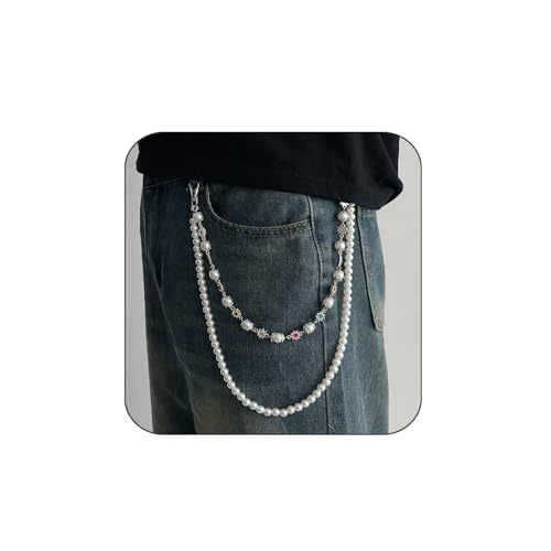 Hip-Hop, doppellagige Perlen-Blumen-Hosenkette für Herren und Damen, Geldbörsenkette, geschichtete Taschenketten, exquisite Zirkonia-Taillenkette für Herren, Straßen-Jeans, Schmuck-Zubehör, one size Hip-Hop, doppellagige Perlen-Blumen-Hosenkette für Herren und Damen, Geldbörsenkette, geschichtete Taschenketten, exquisite Zirkonia-Taillenkette für Herren, Straßen-Jeans, Schmuck-Zubehör, one size von vdwv