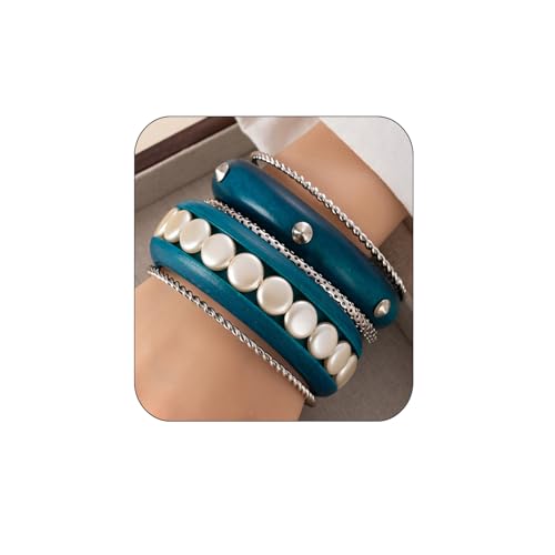 vdwv Bohemian Wooden Chunk Bangle Bracelet Set for Women Silver Multi Layer Textured Stackable Bracelet Colorful Punk Handmade Geometrry Cuff Statement Bracelets, Standard, Holz, Kein Edelstein von vdwv