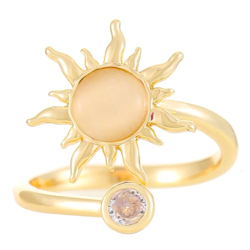vdwv Goldener Sonnenring mit offenem verstellbarem Zirkon für Damen, modischer Sonnenblumen-Opalring, Sonnenschein-Index-Fingerring, stapelbarer Sonnenring für Freunde, Kupfer, Kein Edelstein vdwv Goldener Sonnenring mit offenem verstellbarem Zirkon für Damen, modischer Sonnenblumen-Opalring, Sonnenschein-Index-Fingerring, stapelbarer Sonnenring für Freunde, Kupfer, Kein Edelstein von vdwv
