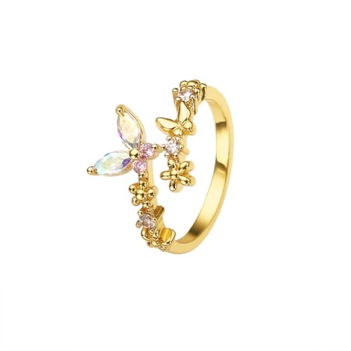 vdwv Niedlicher Schmetterlings-/Blumen-Fingerring, offener Ring, eleganter Schmetterlings-Blumen-Ring, Schmuck für Frauen, Schmetterlingsringe für Freunde, Metall, Zirkonia vdwv Niedlicher Schmetterlings-/Blumen-Fingerring, offener Ring, eleganter Schmetterlings-Blumen-Ring, Schmuck für Frauen, Schmetterlingsringe für Freunde, Metall, Zirkonia von vdwv