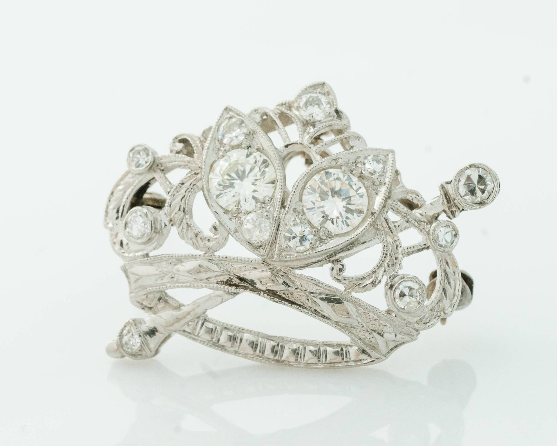 Ca. 1930Er Jahre 14 K White Gold, Platin Und Diamant-Krone Zepter Brosche Anhänger Vj #365B von vedajewels
