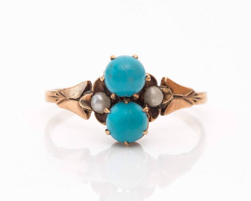 Ca. 1940Er Jahre Türkis & Perlen 9Kt Gold Ring, Vj #612A von vedajewels
