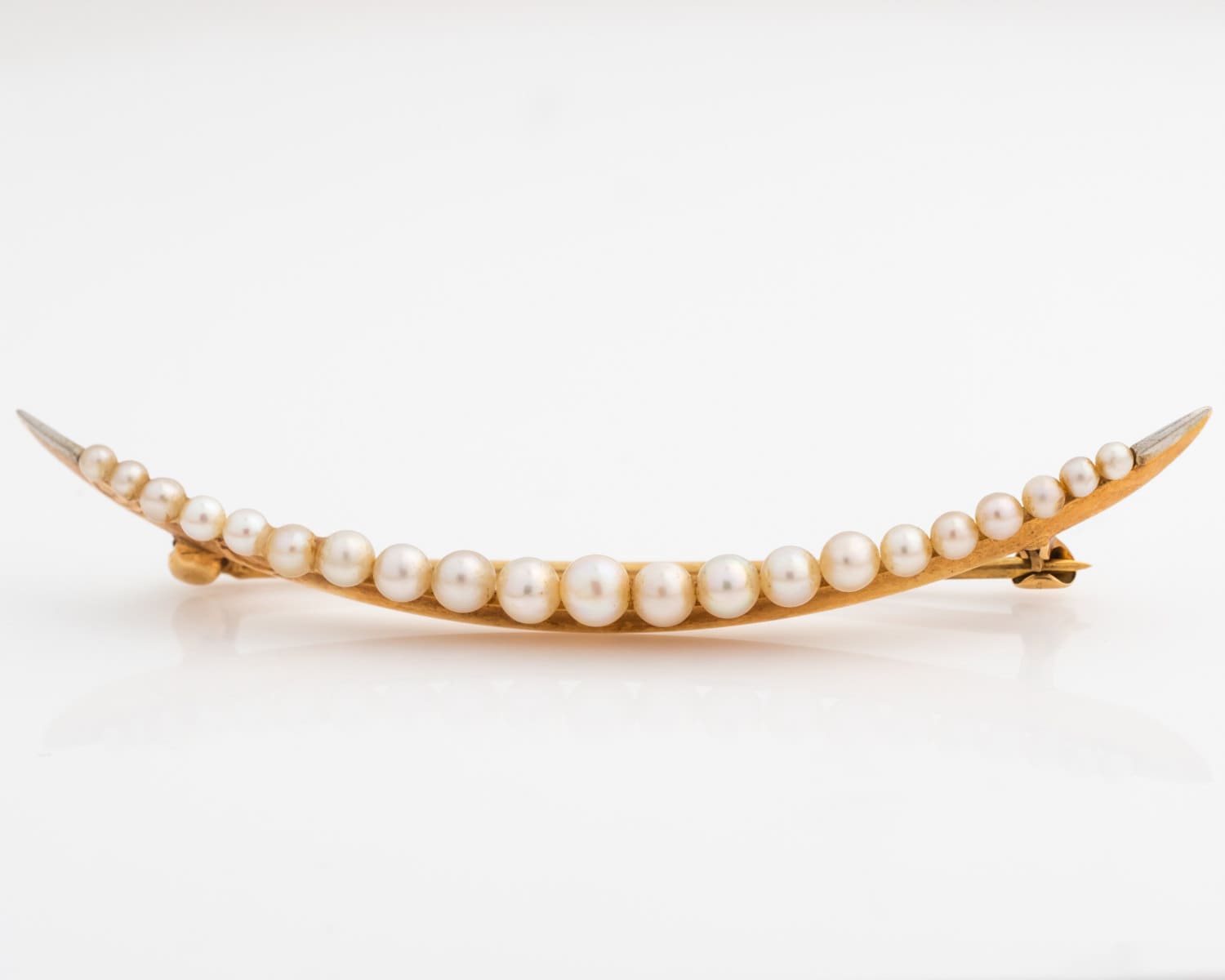 Ca. 1940Er Jahre Vintage Mondkamm Perle & Gold Pin Brosche, Vj #257 von vedajewels