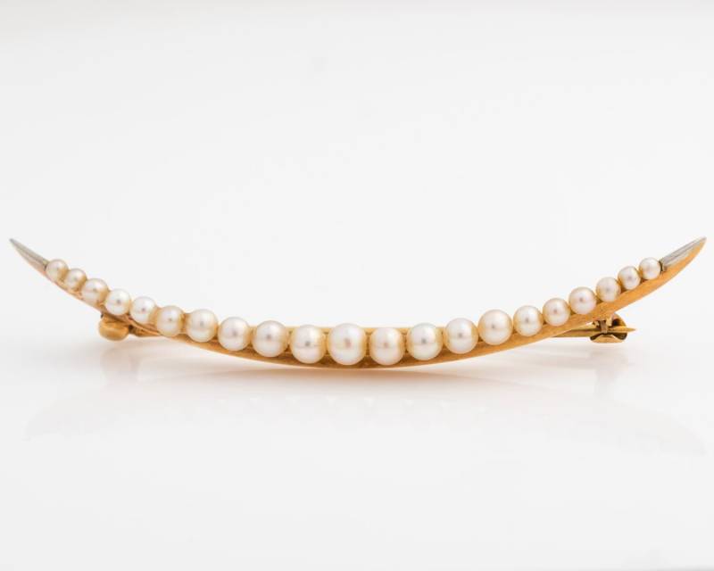 Ca. 1940Er Jahre Vintage Mondkamm Perle & Gold Pin Brosche, Vj #257 von vedajewels