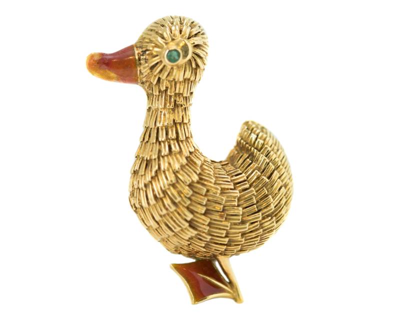 Ca. 1950Er Jahre Emaille 18 K Gold Ente Brosche, Vj #320A von vedajewels