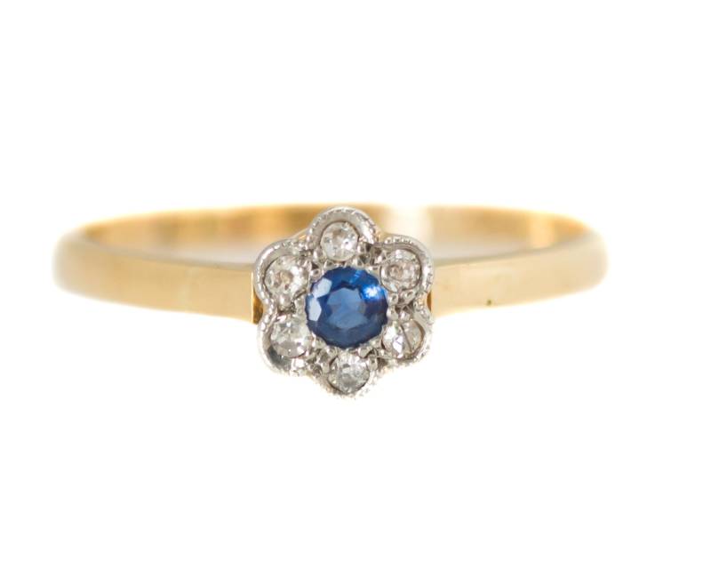 Ca. 1960Er Jahre Gelb 18 K Gold, Saphir Und Diamant Zweifarbigen Blumen Ring, Vj #472A von vedajewels