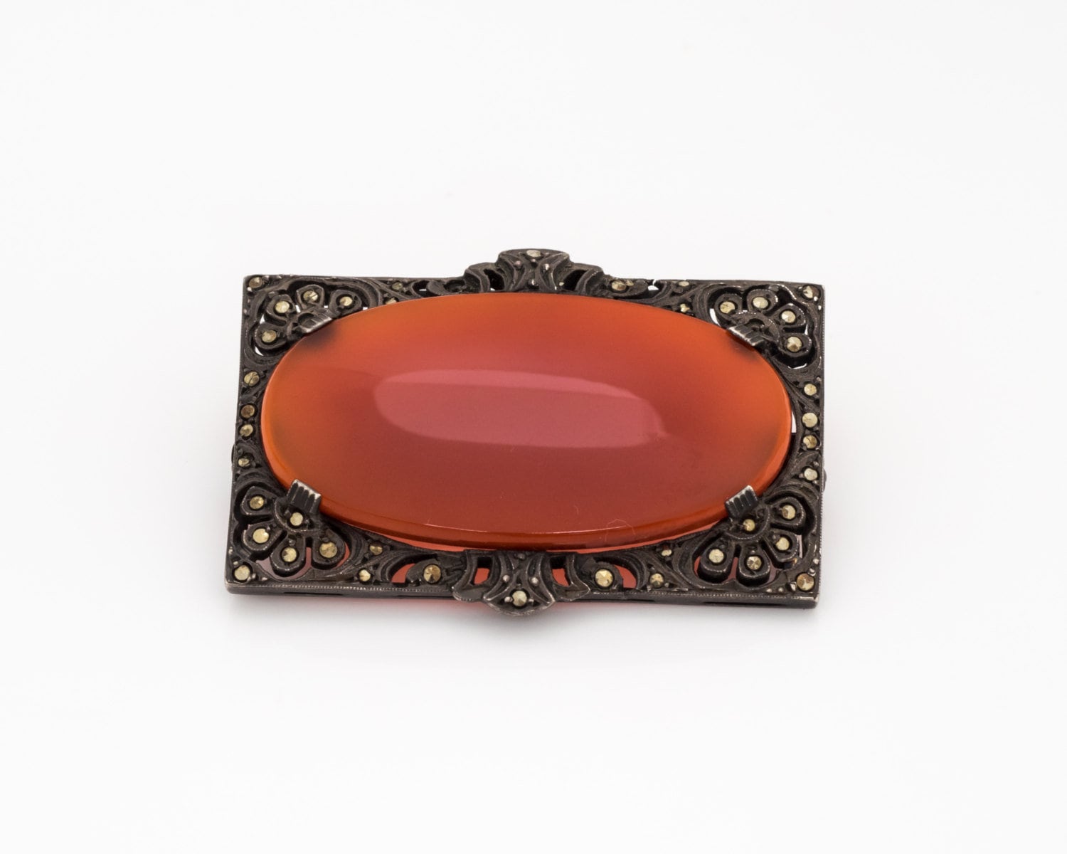 Ca. 1960Er Jahre Sterling Silber, Achat & Markasit Brosche, Pin, Vj #744 von vedajewels