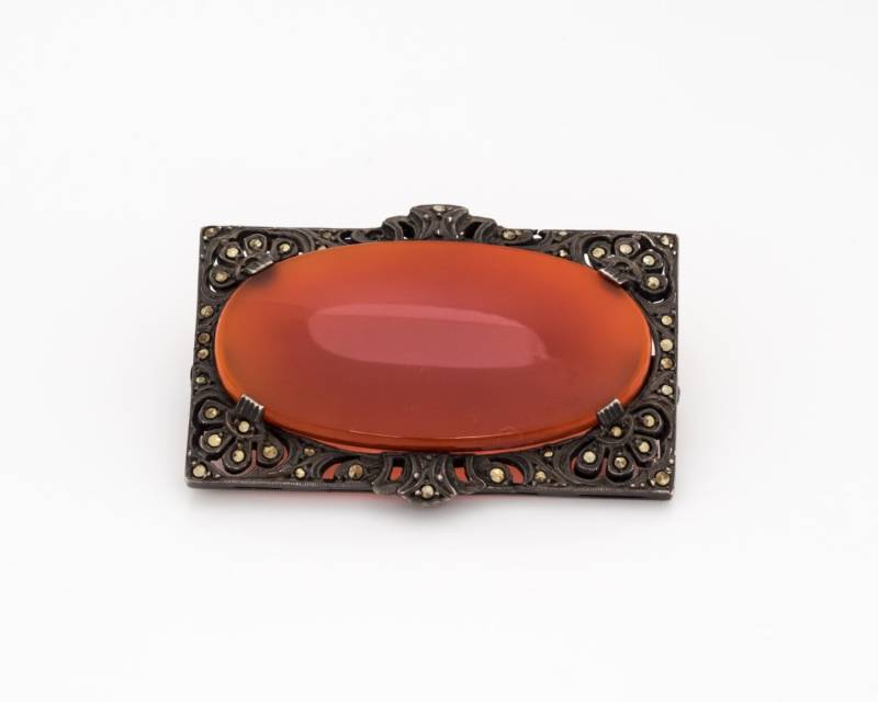 Ca. 1960Er Jahre Sterling Silber, Achat & Markasit Brosche, Pin, Vj #744 von vedajewels