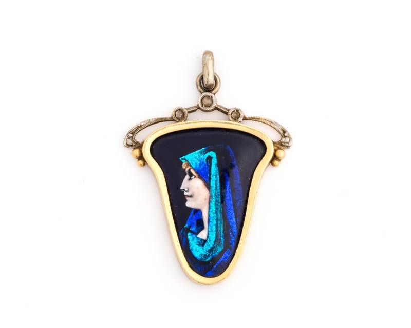 Circa 1920 Art Deco Antik Limoges 9K Gelb Gold & Emaille-Anhänger, Vj #589 von vedajewels