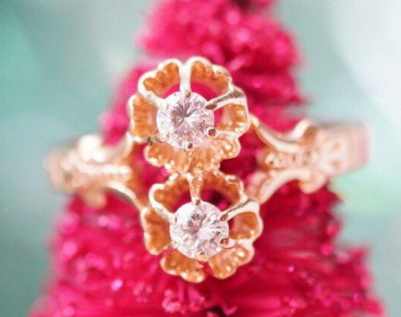 Circa 1940 Diamant Und Gelb Gold Toi Et Moi-Ring, Vj #637B von vedajewels