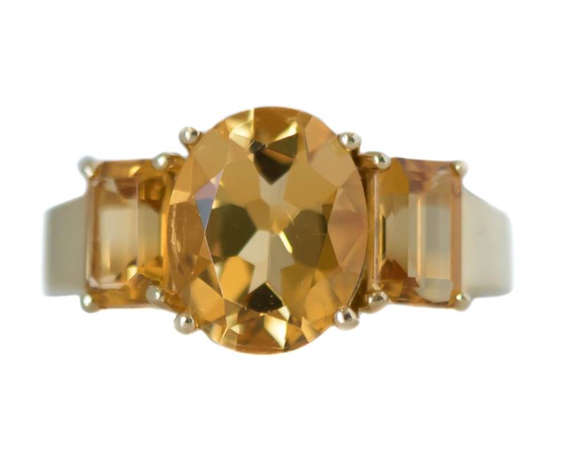 Circa 1980Er Jahre Citrin Und 14K Gold Drei-stein-Ring, Vj #32A von vedajewels