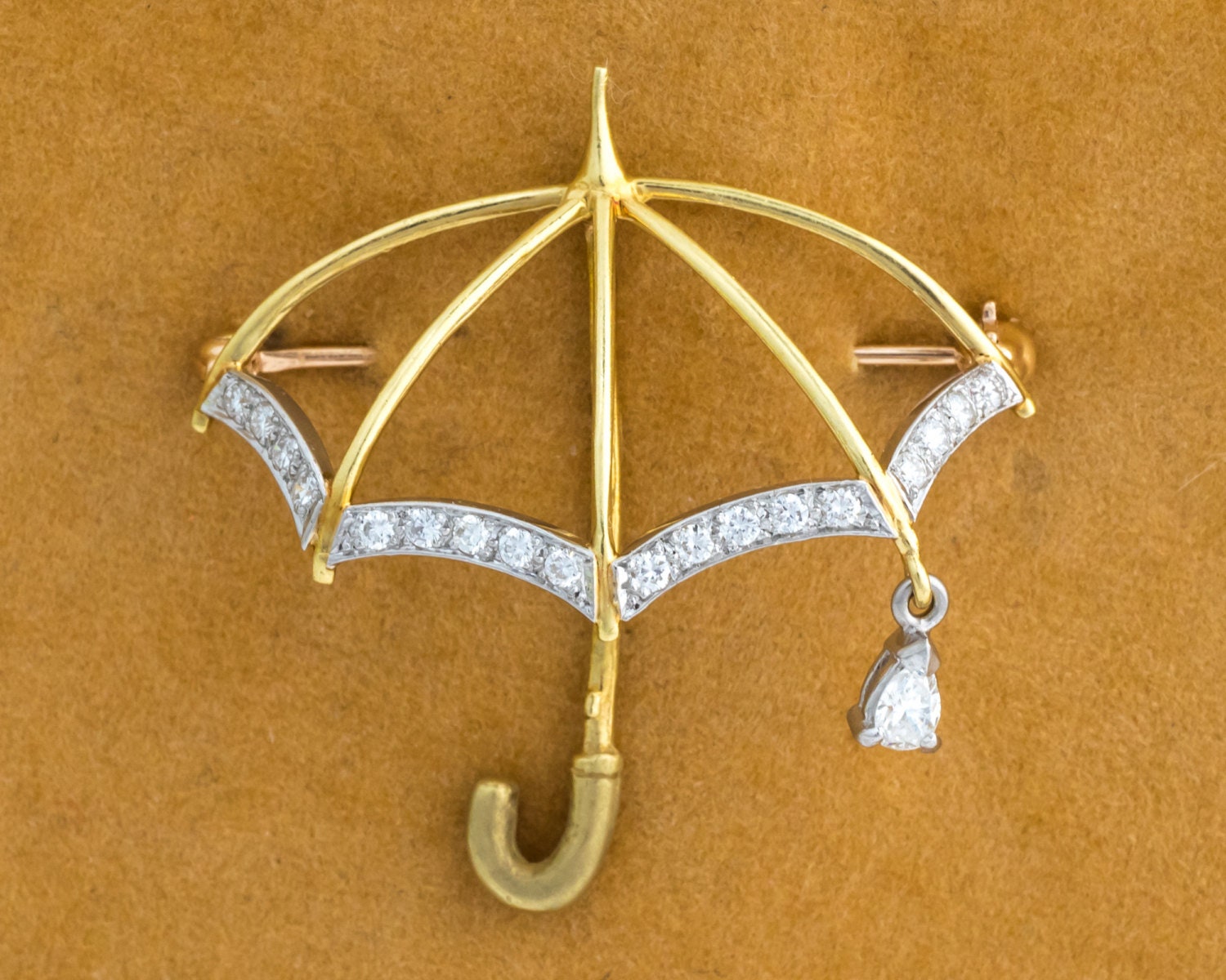 Jahrgang 18K Gold, Platin Und Diamant-Regenschirm-Pin, Vj #490 von vedajewels