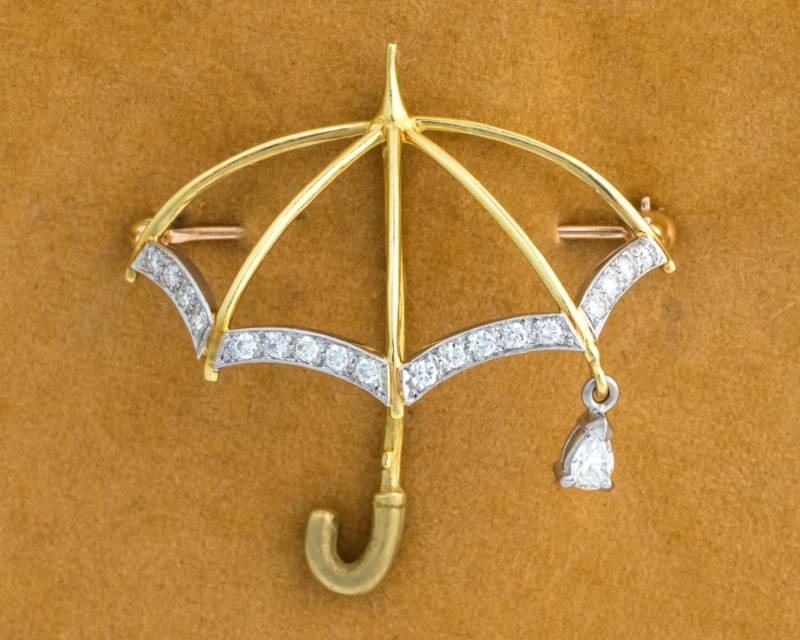 Jahrgang 18K Gold, Platin Und Diamant-Regenschirm-Pin, Vj #490 von vedajewels