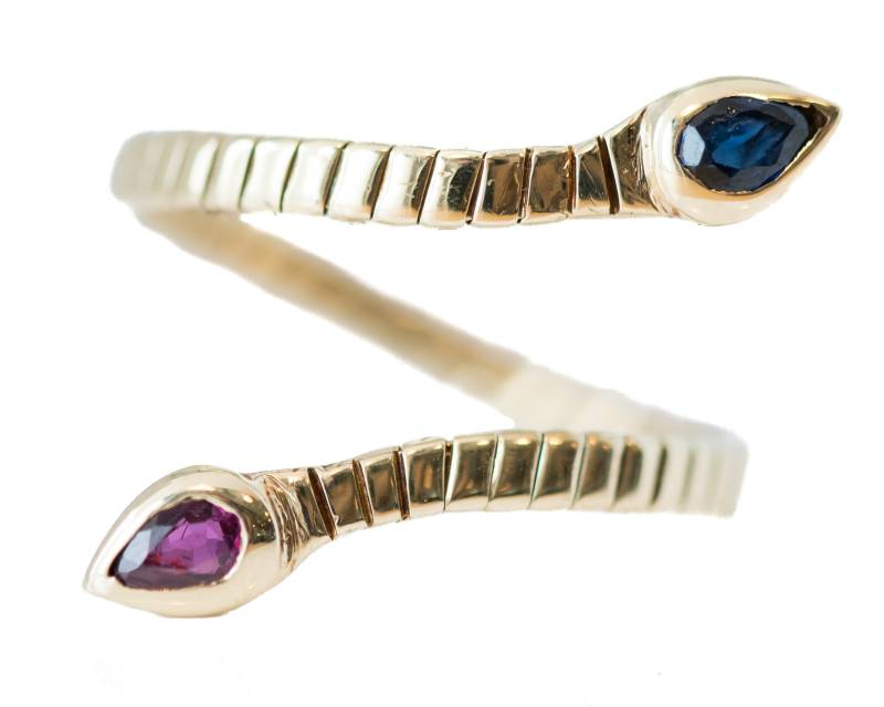 Vintage 14K Gelbgold Schlange Ring Rubin & Saphir von vedajewels