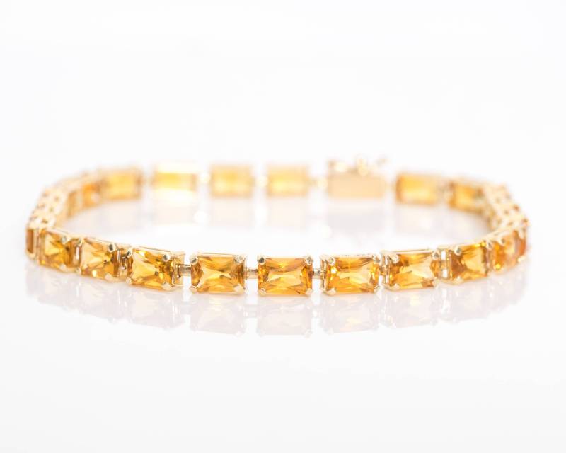 Vintage Orange Halbedelsteinen Stein Gold Kette Link Armband, Mexiko Herkunft, Vj #1021A von vedajewels