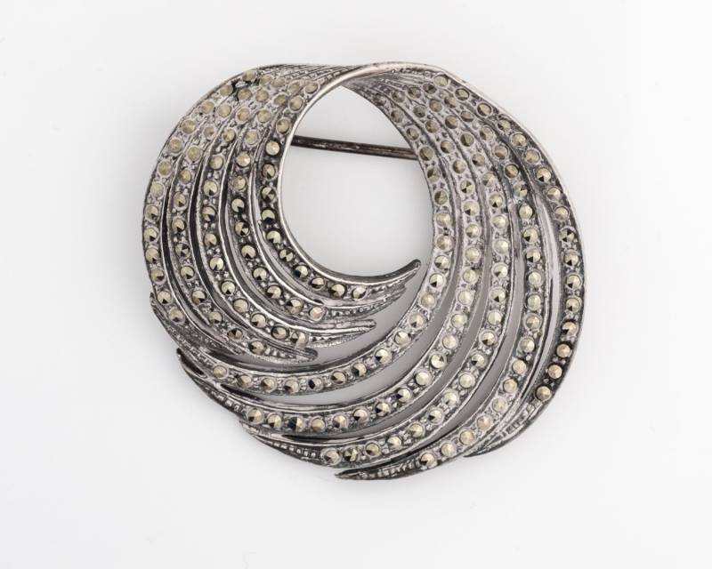 Vintage Sterling Silber & Markasit Wirbelte Brosche, Vj #360 von vedajewels