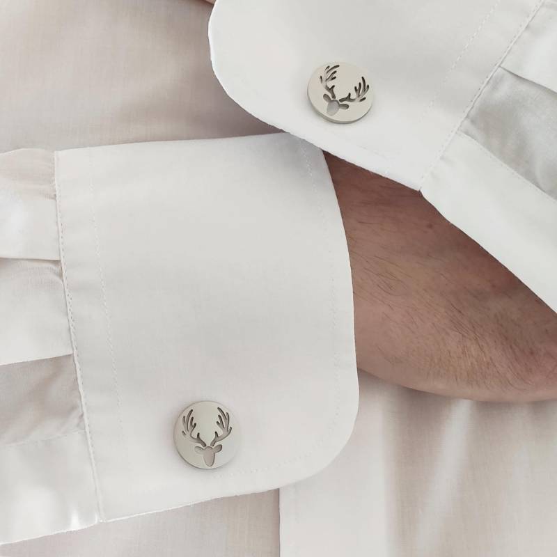 Manschettenknöpfe Geweih Trachten Jagd Schmuck Edelstahl Matt Rund von vedutashop