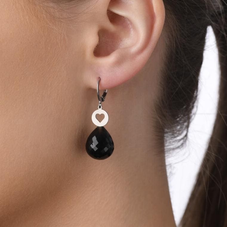 Ohrhänger Herz Ohrringe Trachten Hochzeit Dirndl Schmuck Edelstahl Mit Tropfen Edelstein Onyx Facettiert Schwarz von vedutashop