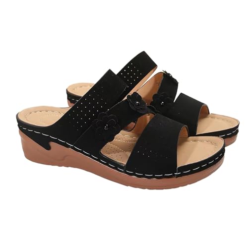 Casual Damen Sommer Wedge Peep Toe High Heel Plattform Pantoletten Leichte Bequeme Sandalen Mit FußGewöLbeunterstüTzung, Weiche Sohle Rutschfest Sandaletten Hausschuhe Schwarze von vejtmcc