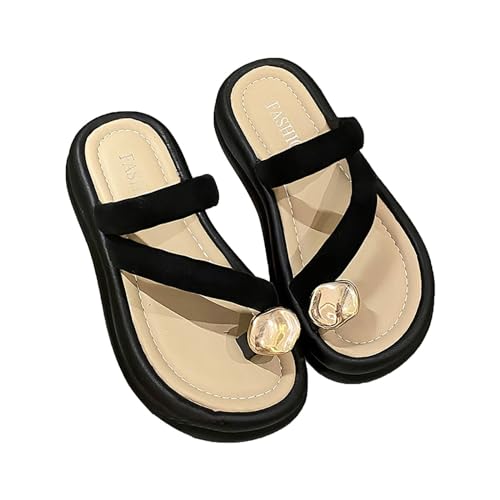 Damen Flip Flops OrthopäDische Sandalen Mit Stickerei Vintage Keilabsatz Pantoffeln Fashion AushöHlen Slippers Peep Toe Hausschuhe, Blockabsatz Sandals Sommerschuhe, Strandsandalen von vejtmcc