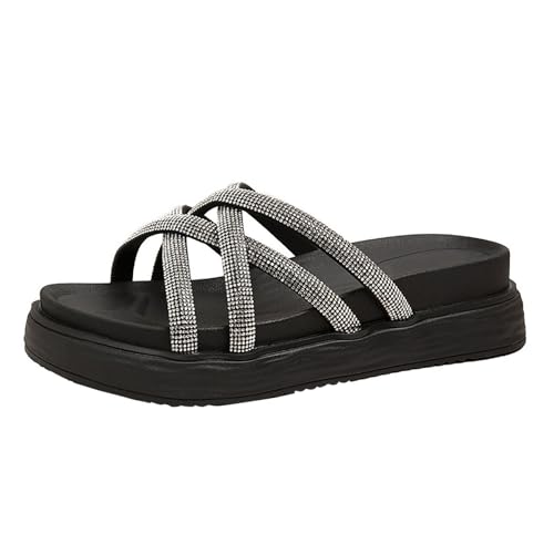 Damen Pantoletten Sandalen Hausschuh Elegante Bohemian Strandsandalen Strass Flip Flops AushöHlen Freizeit Sport-& Outdoor Keilsandaletten Bequem Peep-Toe-Sandalen FüR Party von vejtmcc