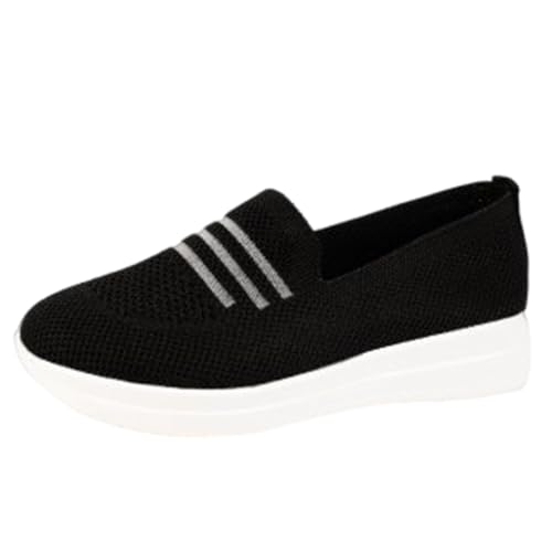 Damen Slip On Strick Schuhe Mittelalter Mokassins Geschlossene Halbschuhe Flach Stricken Sneaker, Elegant Loafer Tanzschuhe Mesh Sportlich Stoffschuhe, Sommerschuhe Gymnastikschuhe von vejtmcc
