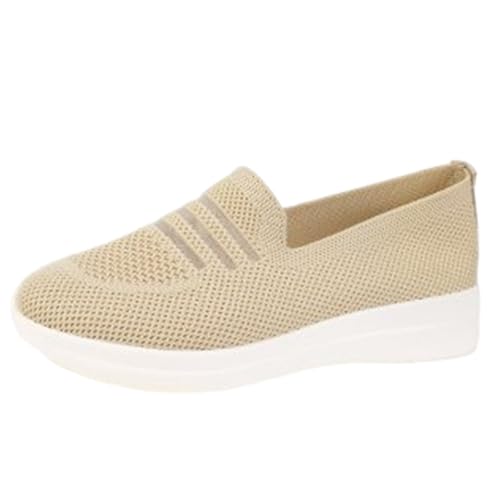 Damen Slip On Strick Schuhe Mittelalter Mokassins Geschlossene Halbschuhe Flach Stricken Sneaker, Elegant Loafer Tanzschuhe Mesh Sportlich Stoffschuhe, Sommerschuhe Gymnastikschuhe von vejtmcc
