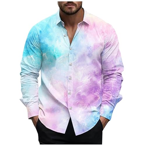 Galaxy Shirt Herren Hemd Langarm Kragen Button Down Shirt Freizeithemden Für Herren, Bunt Hawaii Hemd Männer Regular Fit Hemd, Print Sommerhemd Muster Urlaub Strandhemd S-3Xl von vejtmcc