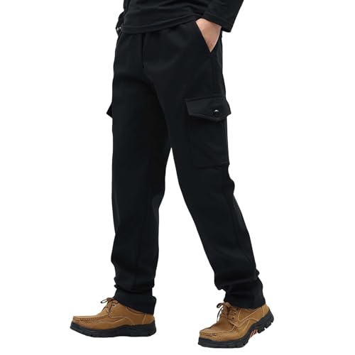 Herren Arbeitshose Bäckerhose Hose Mit Elastische Taille Fleece Plüsch Gefüttert Hose | Winterhose Trainingshose Mit Reißverschluss Sweatpants Kochhose | Loose Fit Sporthose Cargo Hose von vejtmcc