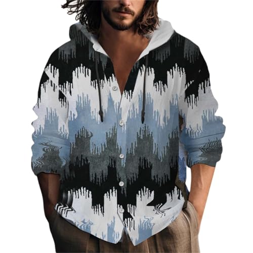 Leinenhemd Herren Baumwolle Leinen Hoodie Knopfleiste Langarm Hemd Mit Kapuze, Modische Langarmshirt Schlank Sommer Shirt Einfarbig Hoody Oberteile, Leichte Sommerhemd Freizeithemden von vejtmcc