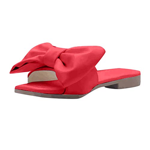 Schlappen Damen Espadrille Sandalen Flache Sommer Schleife Wildleder Sandaletten Peep Toe Plateau Strand Hausschuhe, Pantoletten Bequeme - Sandalen Mit Schleifen -Strandsandalen Weiß von vejtmcc