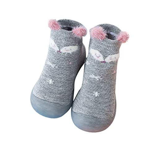 vejtmcc Baby Mädchen Tier Cartoon Socken Schuhe Kleinkind Fleece WarmThe Floor Socken Rutschfeste Prewalker Schuhe Badeschuhe 31 (Grey, 21 Infant) von vejtmcc