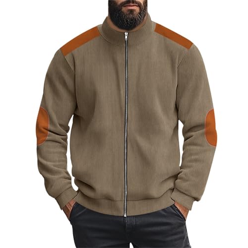 vejtmcc Cordjacke Herren Leicht - Herren Jacke Strickjacke, Herren Mit Reissverschluss Und Stehkragen, Winter Cardigan Pullover Stoffjacke Mit Reißverschluss, Leichte Casual Übergangsjacke von vejtmcc