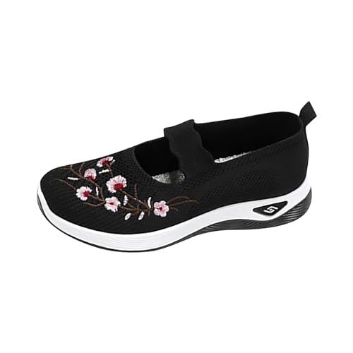 vejtmcc Damen Freizeitschuhe Damen Plus Size Schuh Handgemachte | Schuhe Mit Gestickter, Blume FüR Herbst FrüHling OrthopäDisch Atmungsaktiv Weiche Schuhe, Slip-On-Sneaker Walking Schuhe von vejtmcc