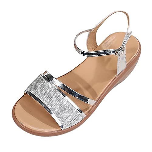 vejtmcc Damen Keilsandalen Klassische Pumps Sandale Mit Keilabsatz Pailletten Wandersandalen Freizeit Plateau Rutschfeste Sandaletten Sportsandalen Wanderschuhe FüR Sport Strand Verstellbarem Riemen von vejtmcc