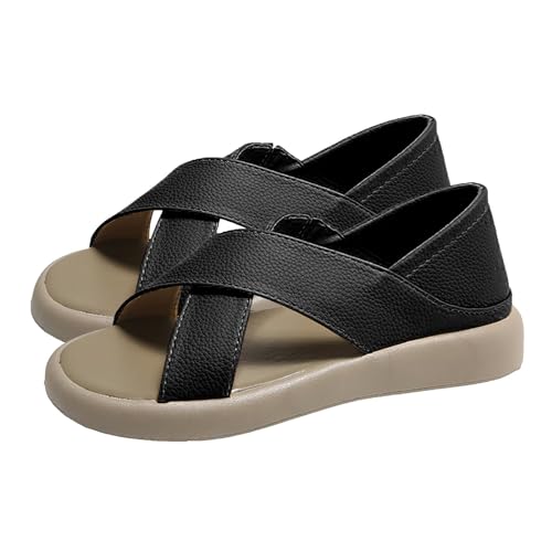 vejtmcc Damen-Ledersandalen, Bequemes Elastisches Kork-FußBett Mit Strand Schuhe Freizeit Flach Sandalette - Sommerschuhe Peeptoe Sandalen Sandalen FüR FrüHling Und Sommer Komfortschuhe Hausschuhe von vejtmcc