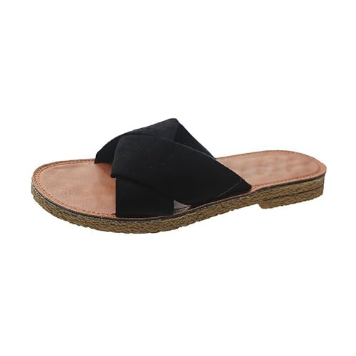 vejtmcc Damen Pantoletten - Sandalen Mit Verstellbaren Riemen - Hausschuhe - Natur Kork-Fussbett - Extra Bequem Sohle Flip Flops | Damen Sommer | Elegant, Flache Sandalen Damen Braun von vejtmcc