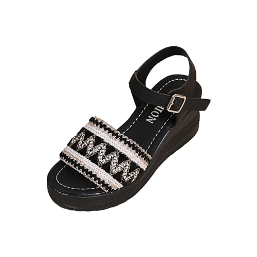 vejtmcc Damen Sandale Druck Textilband Sandale üBergrößE Keilsandalen Klassische Pumps Sandale Mit Keilabsatz, OrthopäDische Sandalen, Stricken Leichte Turnschuhe Sandalen Open Toe Wedges von vejtmcc