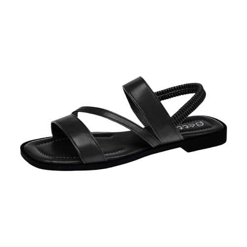 vejtmcc Damen Sandalen Flach KnöChelriemen Riemchensandalen Komfort & Leicht Sandale Mit Zwei Riemen Und Schnalle - Strap Slingback Sandalen - Clogs & Pantoletten FüR Damen Schwarz von vejtmcc