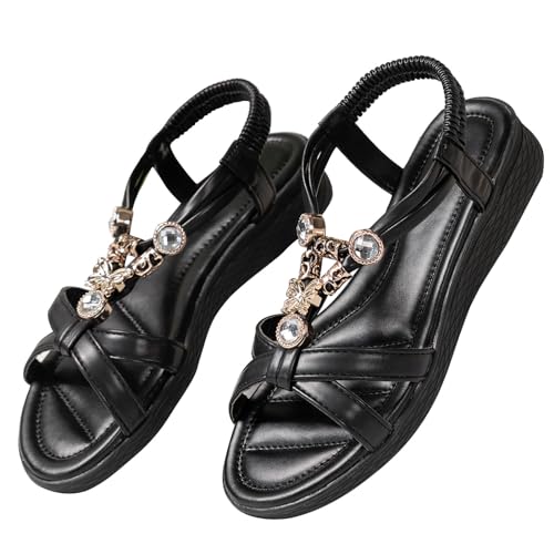 vejtmcc Damen Sandalen Mit FußGewöLbestüTze FußBett Bequem Elegant Sandalen Mit Strass Perlen Bohemia Strand Schuhe - Freizeit Flach Sandalette GrößE Heels Schuhe Sommerschuhe Peeptoe von vejtmcc