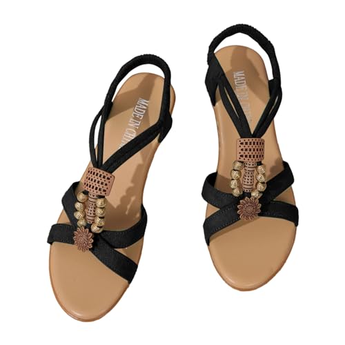 vejtmcc Damen Sandalen Sandale Sommer Bequem Flach Sandaletten Bohemian Zehentrenner Modische Sommersandalen Flach Sandalen Sommer Mit Weiches Fussbett Cross-Tied Riemchensandalen von vejtmcc